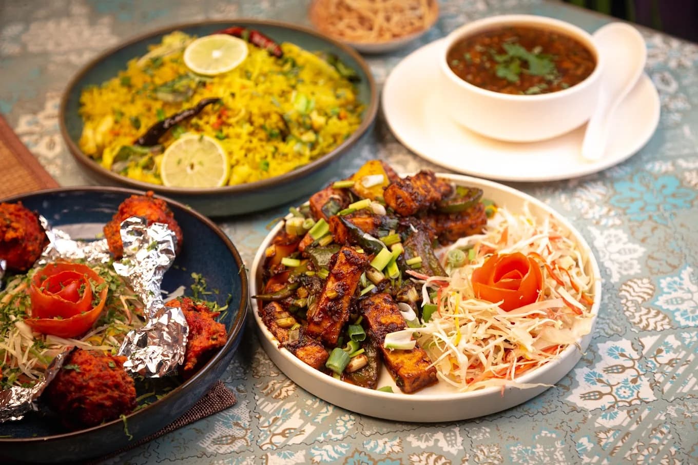 Hearty and fulfilling food platter at Café Caspian